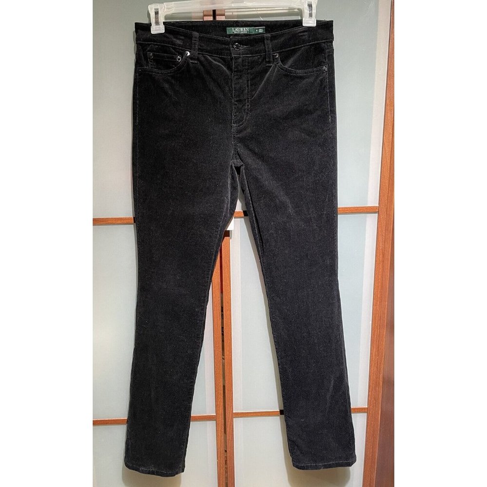 Ralph Lauren Jeans LRL Womens Black Straight Leg Corduroy Stretch Pants Size 6